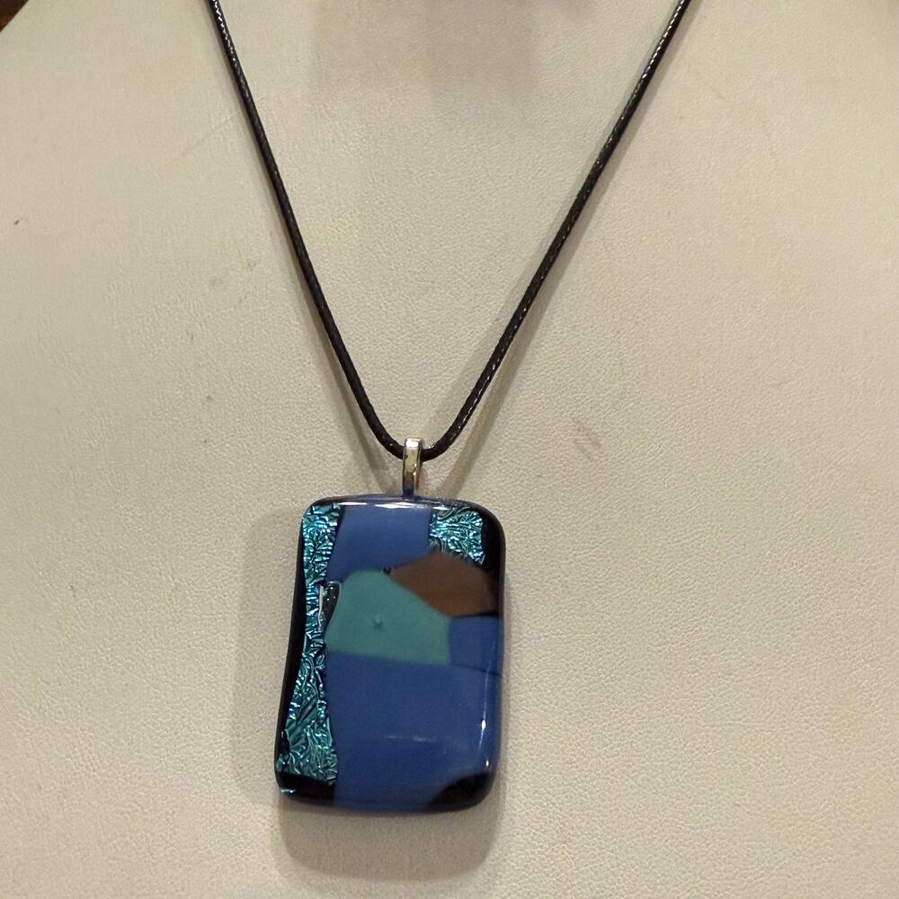 Sparkly Blue Artisan Fused Glass Pendant - Picture 9 of 9